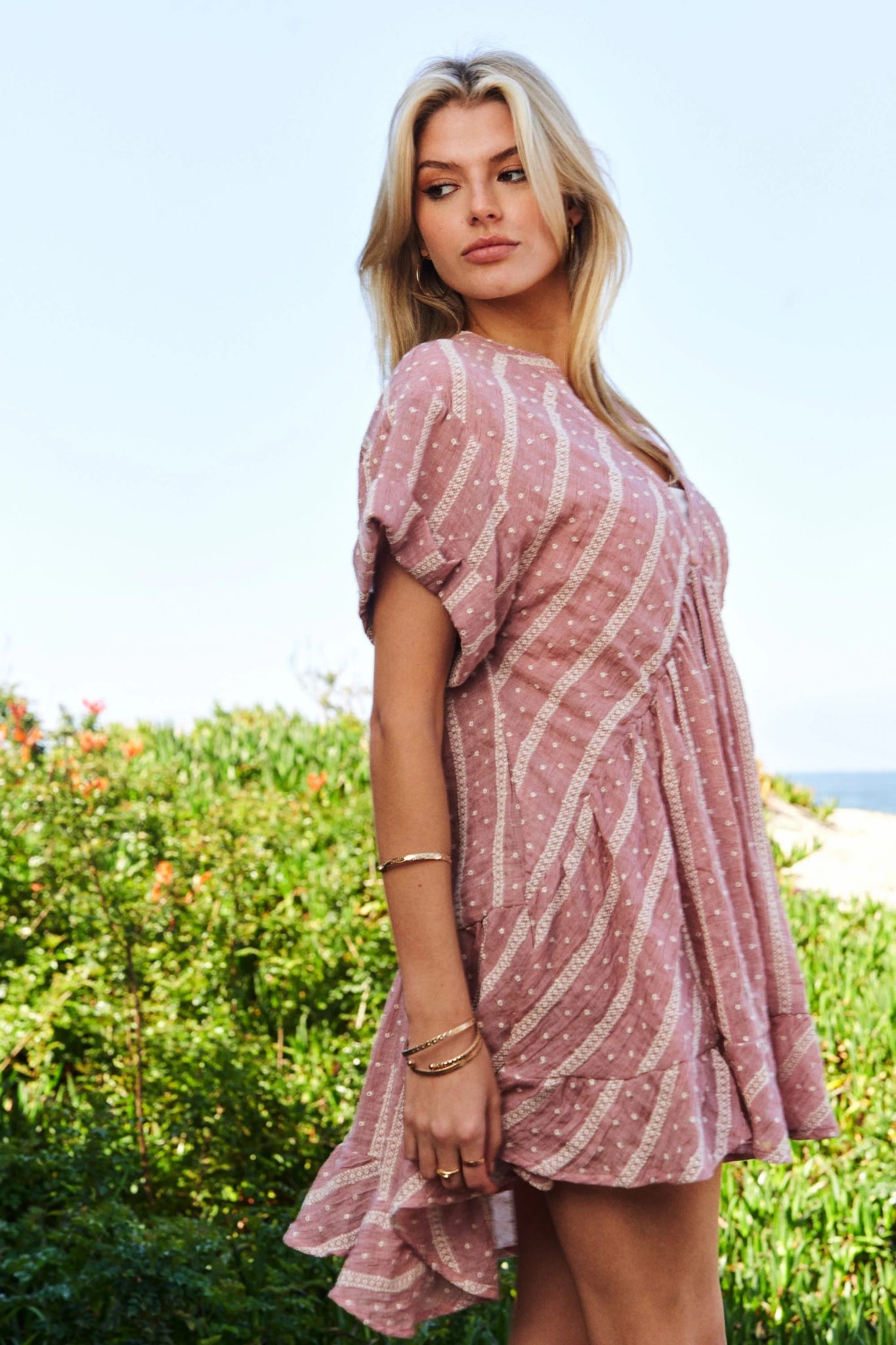 Davi & Dani Embroidery V Neck Short Sleeve Ruffled Mini Dress - Bela Fils BoutiqueBela Fils Boutique