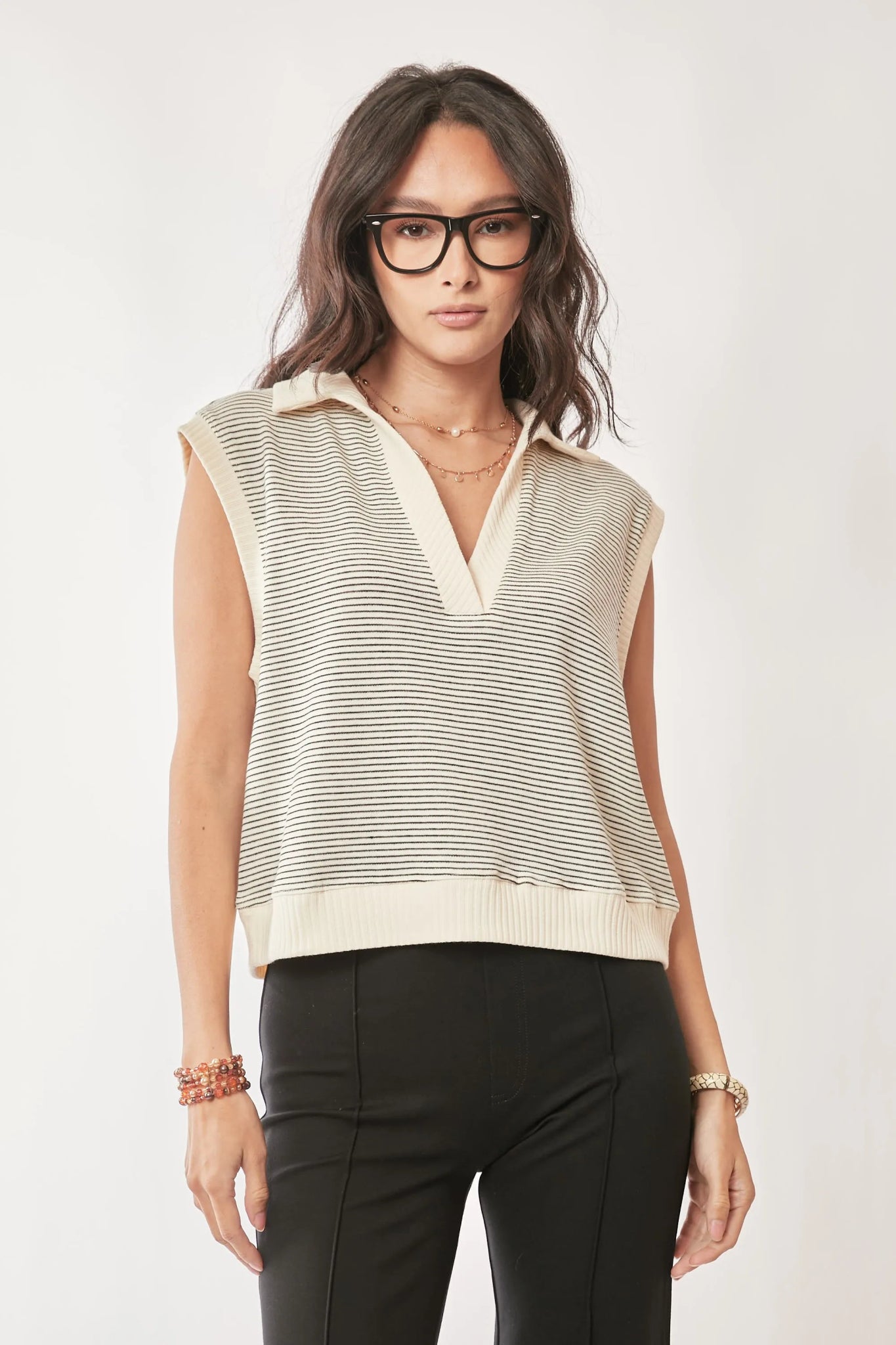 Davi & Dani French Terry Boxy Fit Striped Sweater Vest - Bela Fils BoutiqueBela Fils Boutique
