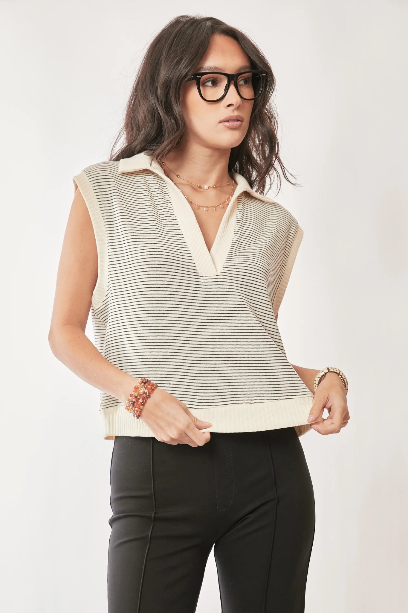 Davi & Dani French Terry Boxy Fit Striped Sweater Vest - Bela Fils BoutiqueBela Fils Boutique