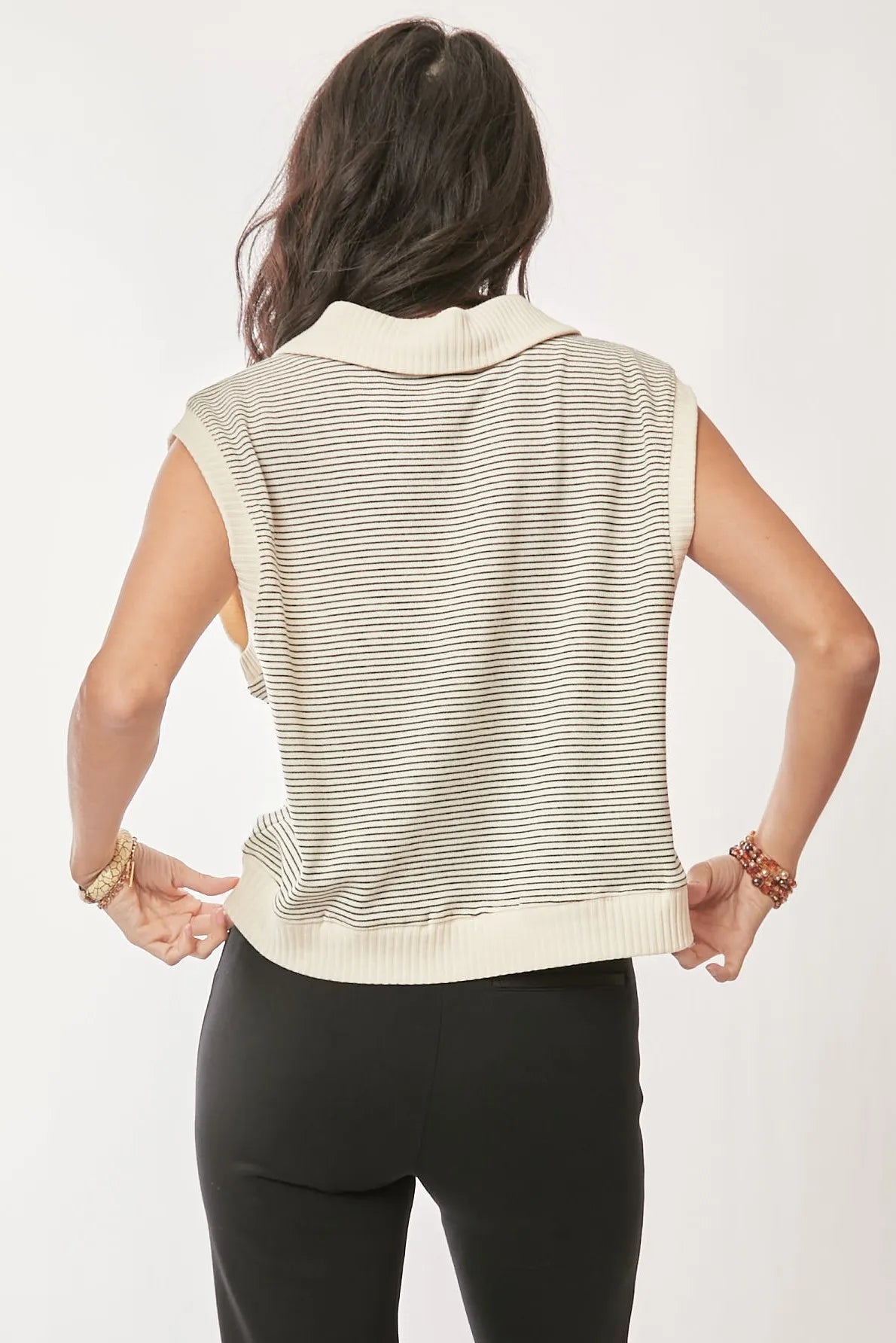 Davi & Dani French Terry Boxy Fit Striped Sweater Vest - Bela Fils BoutiqueBela Fils Boutique
