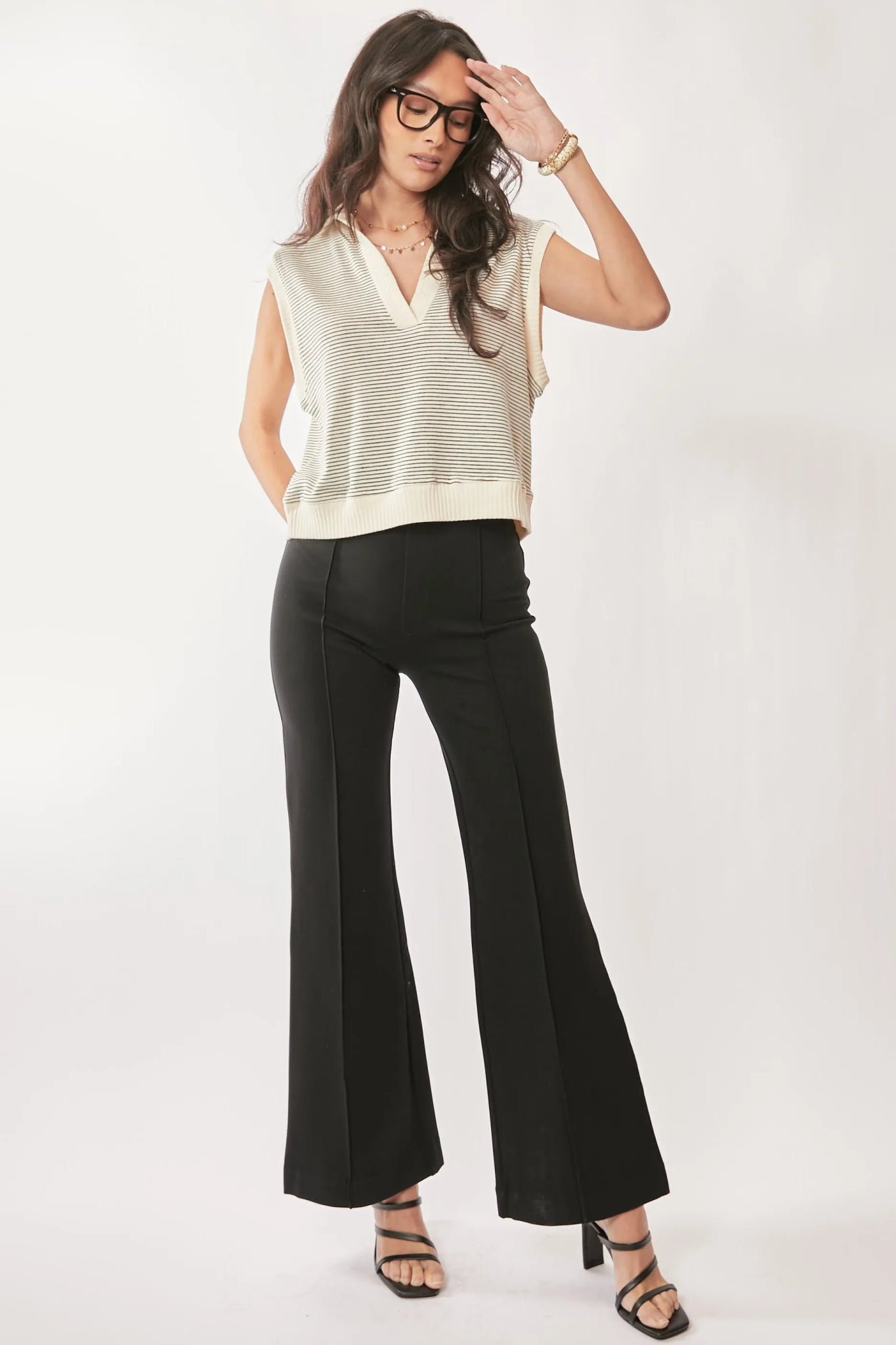 Davi & Dani French Terry Boxy Fit Striped Sweater Vest - Bela Fils BoutiqueBela Fils Boutique