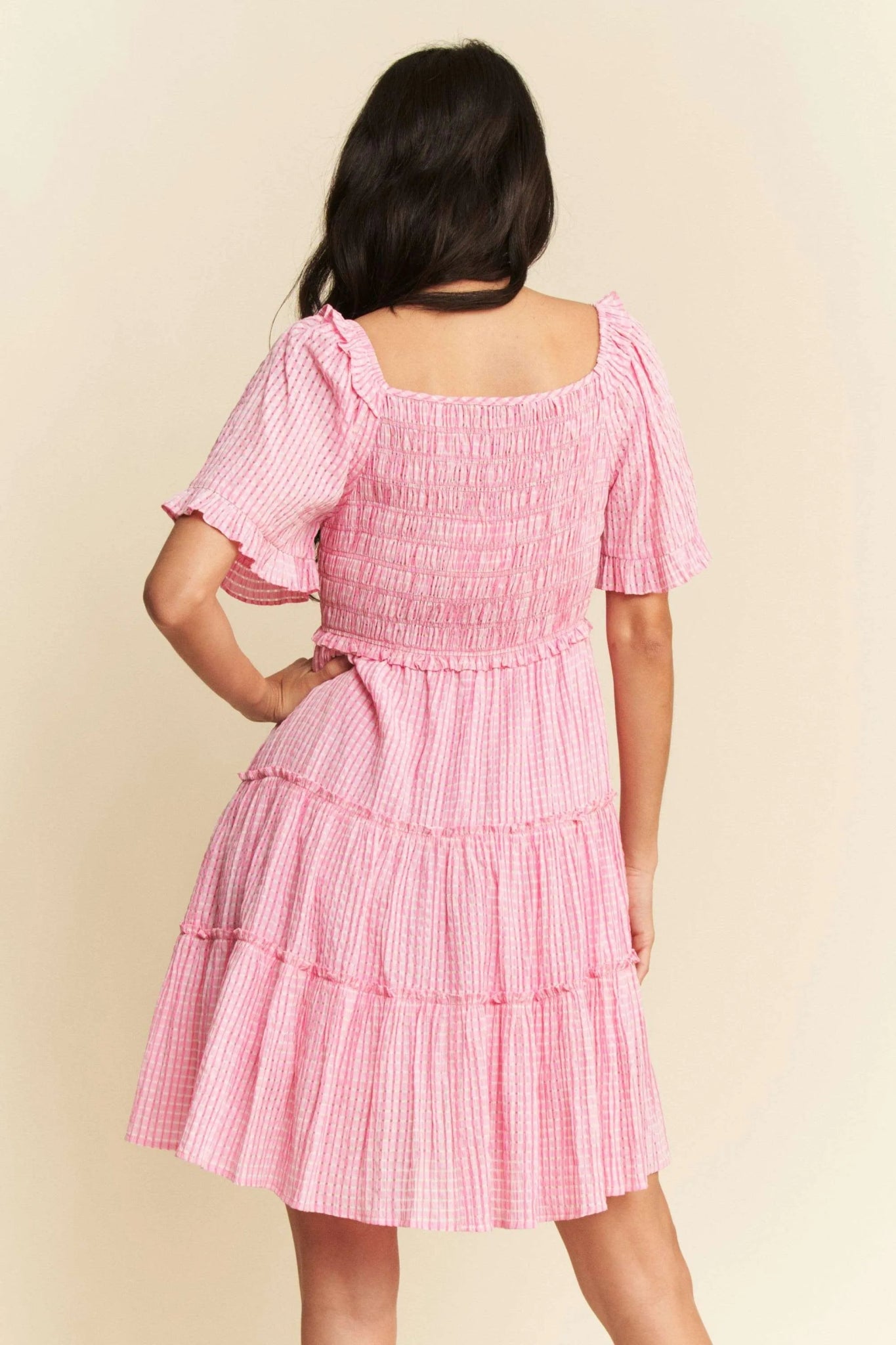 Davi & Dani Jacquard Checker Smocking Tiered Dress - Bela Fils BoutiqueBela Fils Boutique