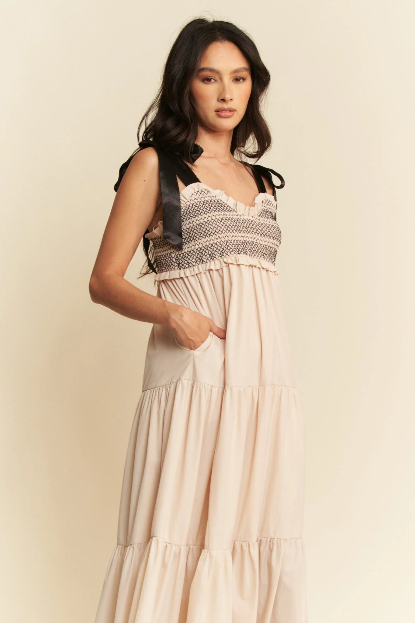 Davi & Dani Multi Contrast Smocked Bodice Straps Maxi Dress - Bela Fils BoutiqueBela Fils Boutique