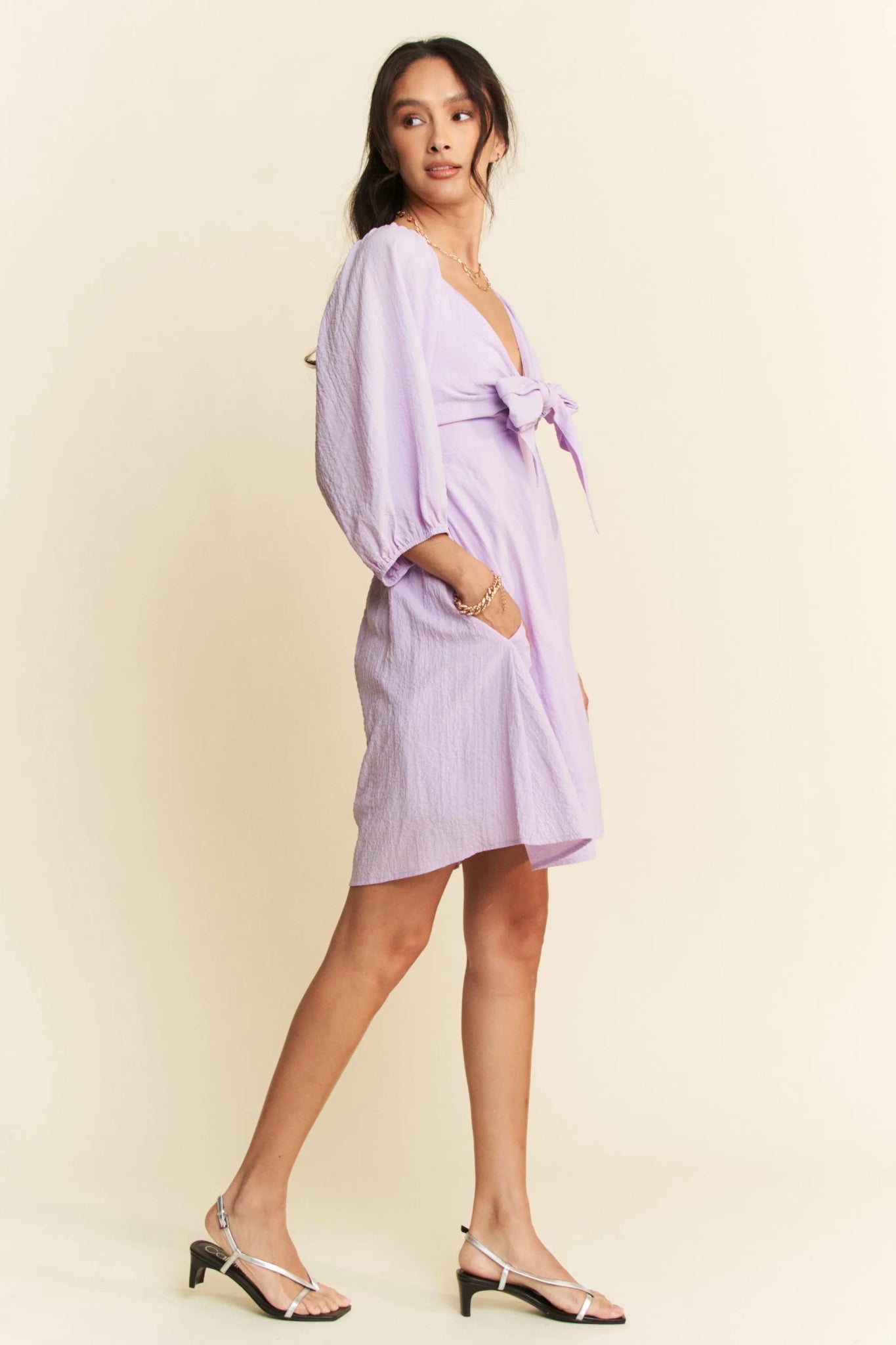Davi & Dani Self - Tie Puff Sleeve Smocking Open Back Mini Dress - Bela Fils BoutiqueBela Fils Boutique