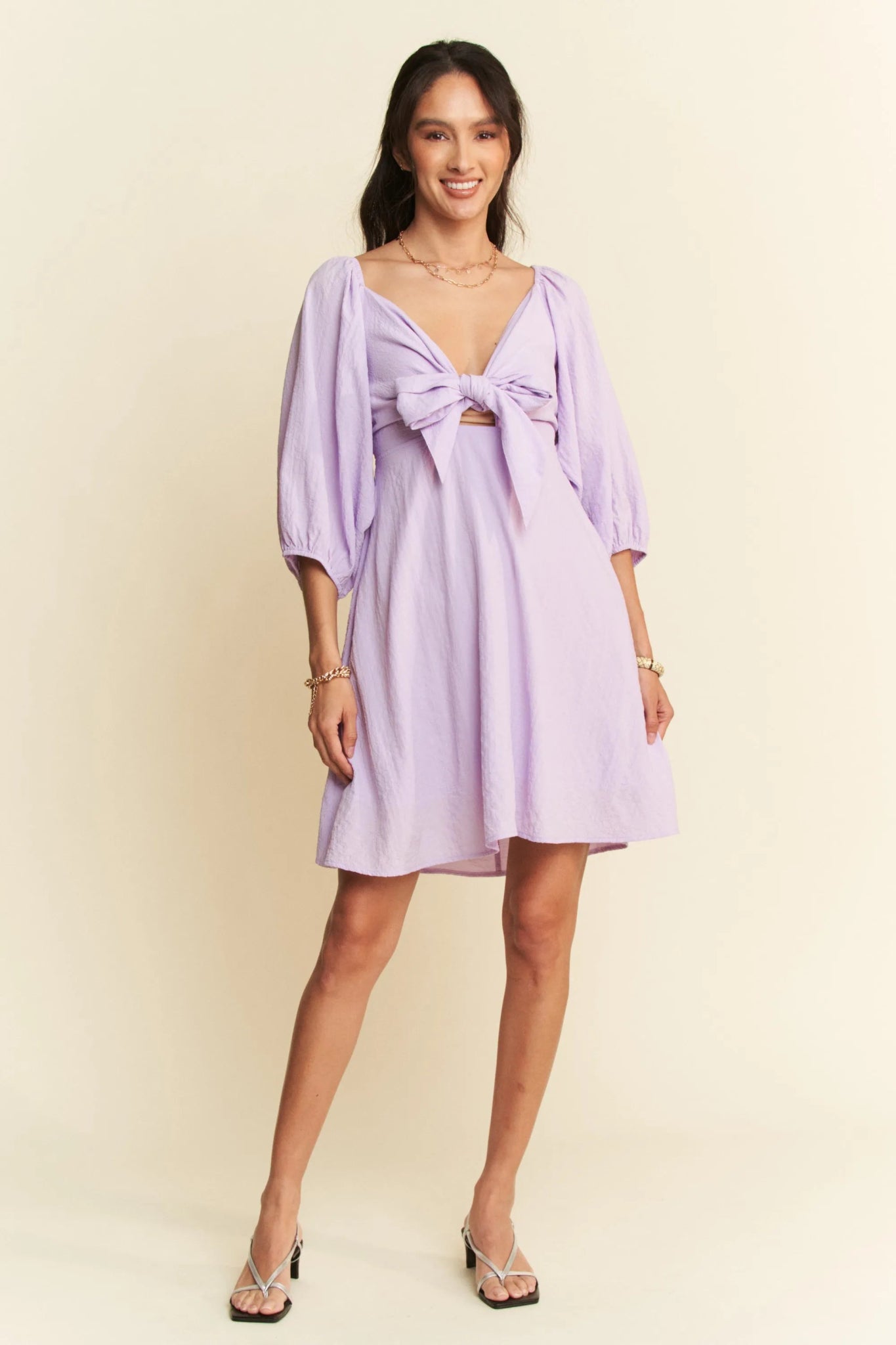 Davi & Dani Self - Tie Puff Sleeve Smocking Open Back Mini Dress - Bela Fils BoutiqueBela Fils Boutique