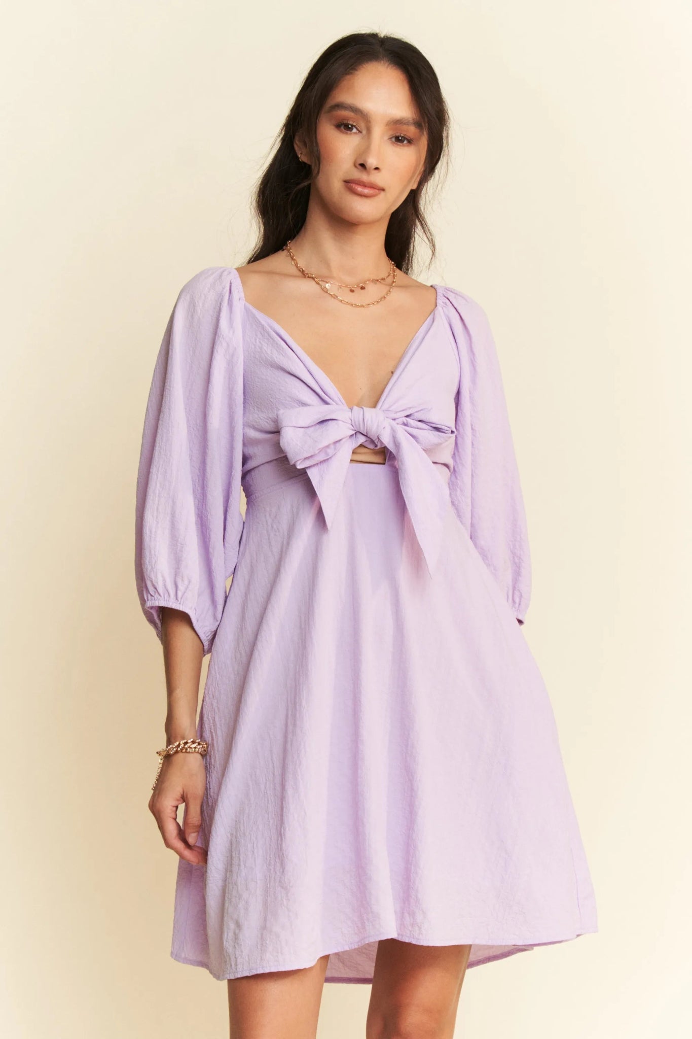 Davi & Dani Self - Tie Puff Sleeve Smocking Open Back Mini Dress - Bela Fils BoutiqueBela Fils Boutique