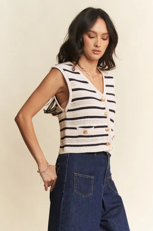 Davi & Dani Sleeveless Cropped Striped Sweater Knit Vest Top - Bela Fils BoutiqueBela Fils Boutique