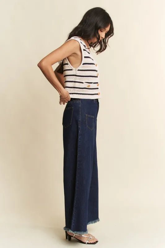 Davi & Dani Sleeveless Cropped Striped Sweater Knit Vest Top - Bela Fils BoutiqueBela Fils Boutique