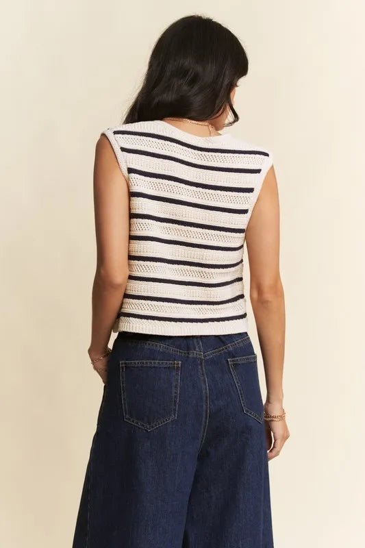 Davi & Dani Sleeveless Cropped Striped Sweater Knit Vest Top - Bela Fils BoutiqueBela Fils Boutique