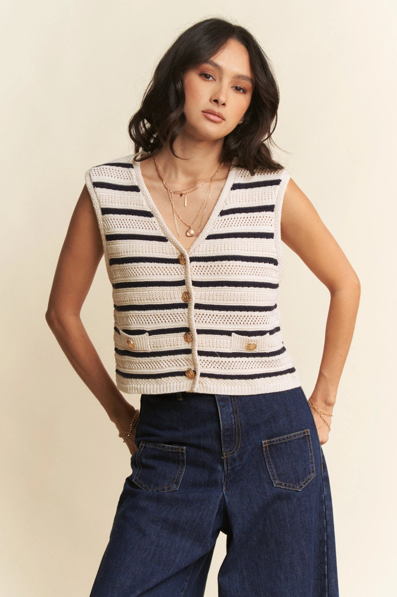 Davi & Dani Sleeveless Cropped Striped Sweater Knit Vest Top - Bela Fils BoutiqueBela Fils Boutique