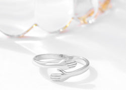 925 Sterling Silver Rings for Women Men or Unisex Silver Hugging Hands Open Ring Jewelry Hug Hands Statement Rings Bands Size