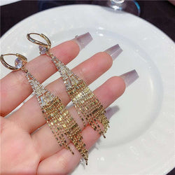 Luxury Shiny Zircon Long Tassel Earrings for Women Exquisite Black Water Drop Earrings Girls Bridal Party Wedding Jewelry Gift