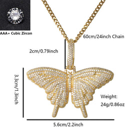 Silver Plated CZ Iced Out Bling Butterfly Chain Necklace Party Jewelry for Men Women