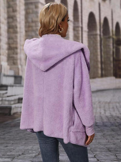 Women'S Solid Drop Shoulder Hooded Coat, Fashion Casual Pocket Coat for Daily Outdoor Wear, Women Clothing for Spring & Fall