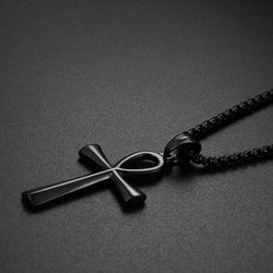 Men'S Cross Necklace 316L Stainless Steel Jesus Ankh Pendant Rolo Chain Jewelry