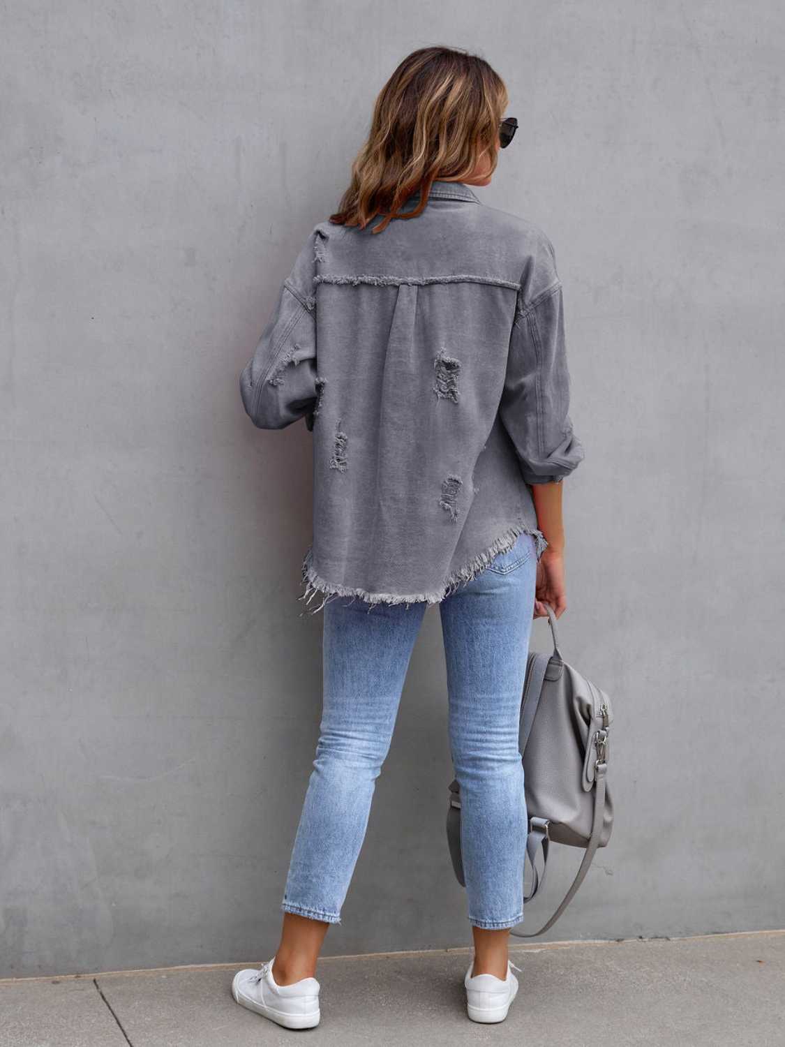 Distressed Drop Shoulder Denim Jacket - Bela Fils BoutiqueBela Fils Boutique