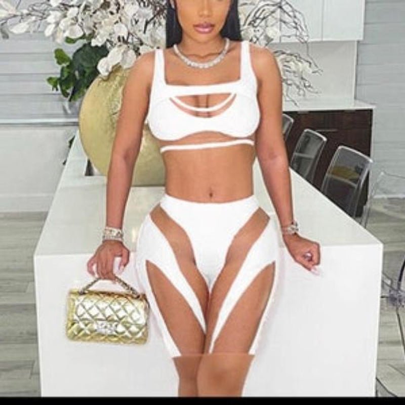 Djwin Sexy Sleeveless Mesh See through Crop Tank Top Shorts Set Womenswear. - Bela Fils BoutiqueBela Fils Boutique