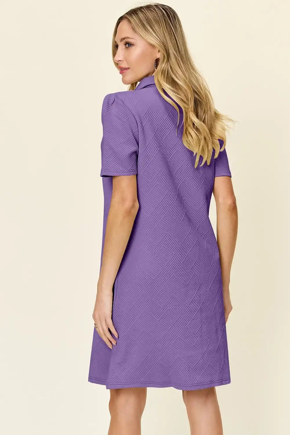 Double Take Collared Short Sleeve Textured Dress - Bela Fils BoutiqueBela Fils Boutique