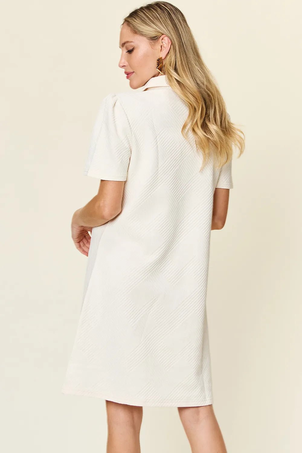 Double Take Collared Short Sleeve Textured Dress - Bela Fils BoutiqueBela Fils Boutique