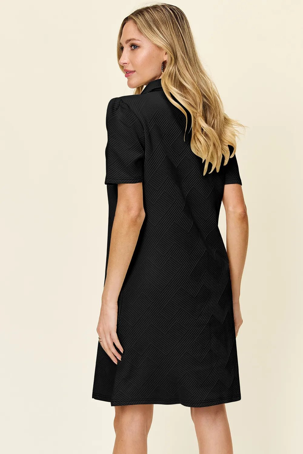 Double Take Collared Short Sleeve Textured Dress - Bela Fils BoutiqueBela Fils Boutique