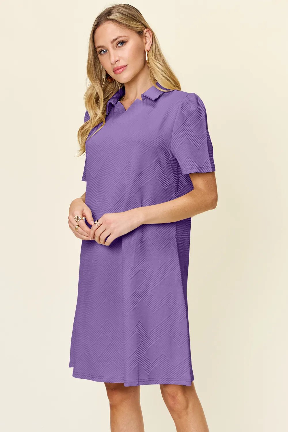Double Take Collared Short Sleeve Textured Dress - Bela Fils BoutiqueBela Fils Boutique