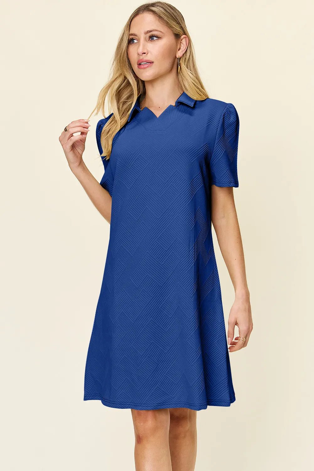 Double Take Collared Short Sleeve Textured Dress - Bela Fils BoutiqueBela Fils Boutique