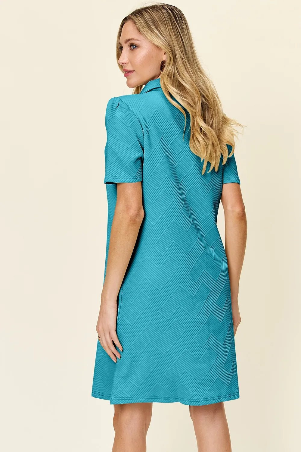 Double Take Collared Short Sleeve Textured Dress - Bela Fils BoutiqueBela Fils Boutique