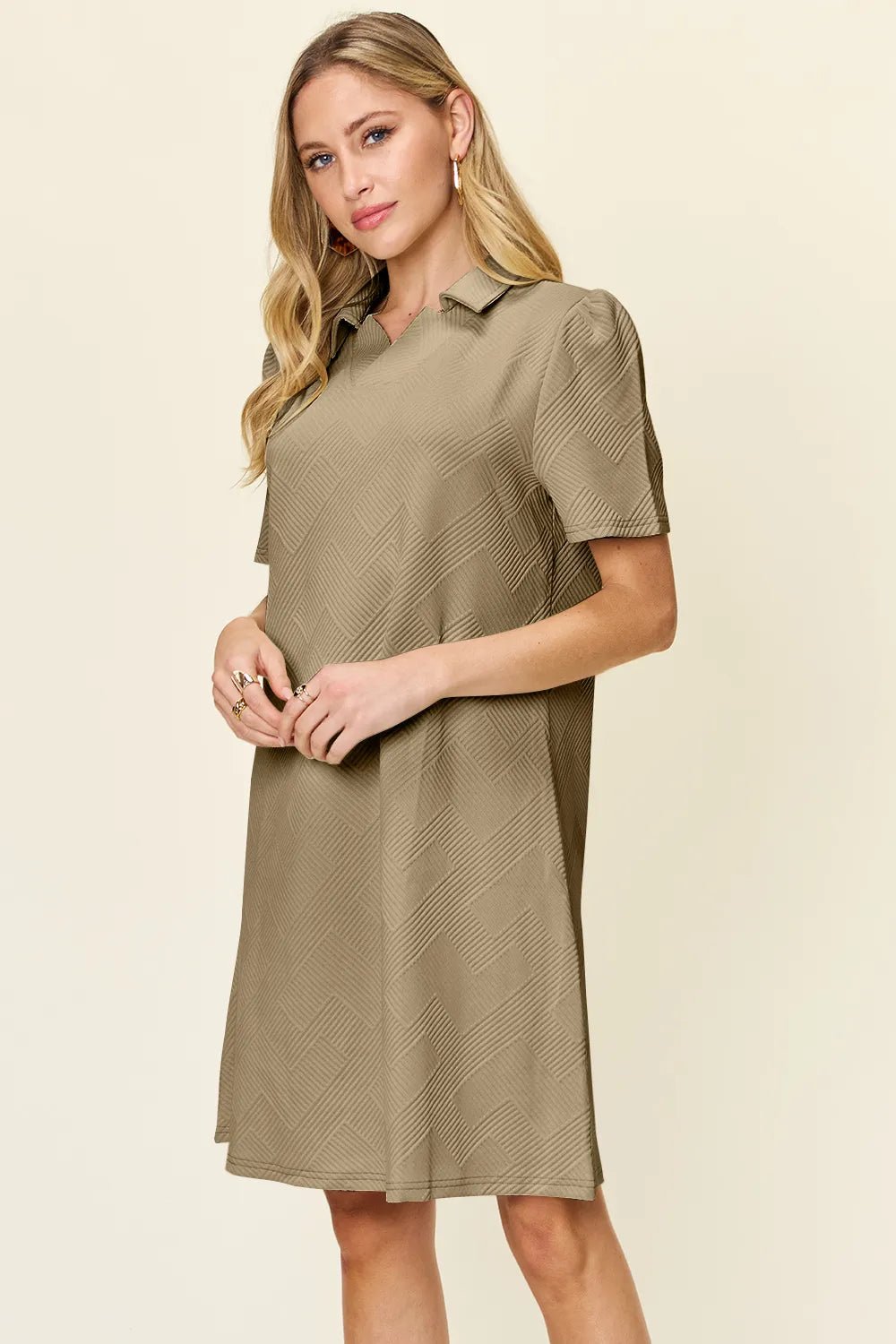 Double Take Collared Short Sleeve Textured Dress - Bela Fils BoutiqueBela Fils Boutique