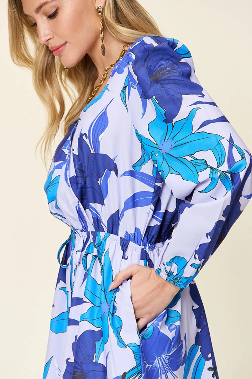 Double Take Full Size Floral Long Sleeve Romper with Pockets - Bela Fils BoutiqueBela Fils Boutique