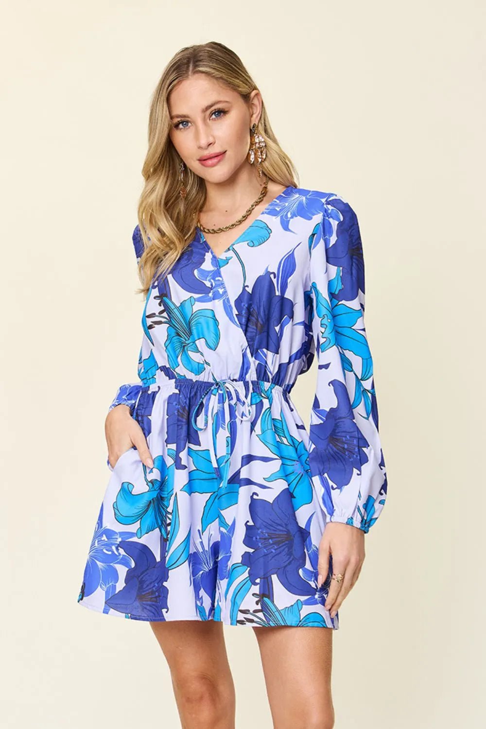 Double Take Full Size Floral Long Sleeve Romper with Pockets - Bela Fils BoutiqueBela Fils Boutique