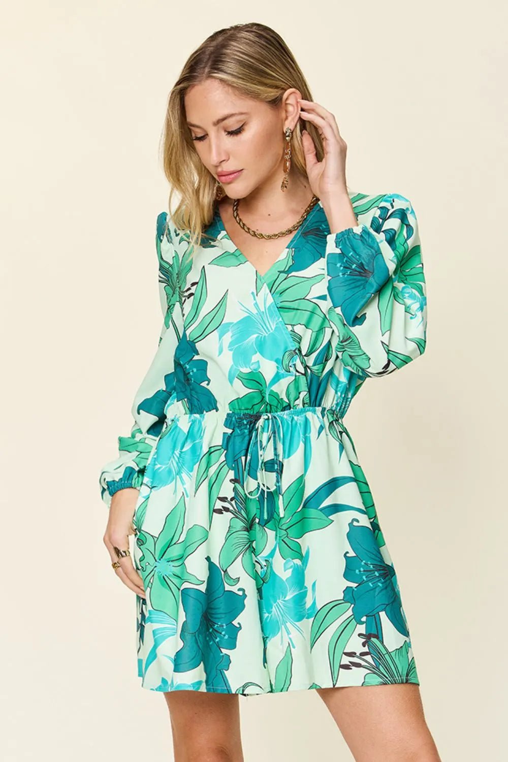 Double Take Full Size Floral Long Sleeve Romper with Pockets - Bela Fils BoutiqueBela Fils Boutique