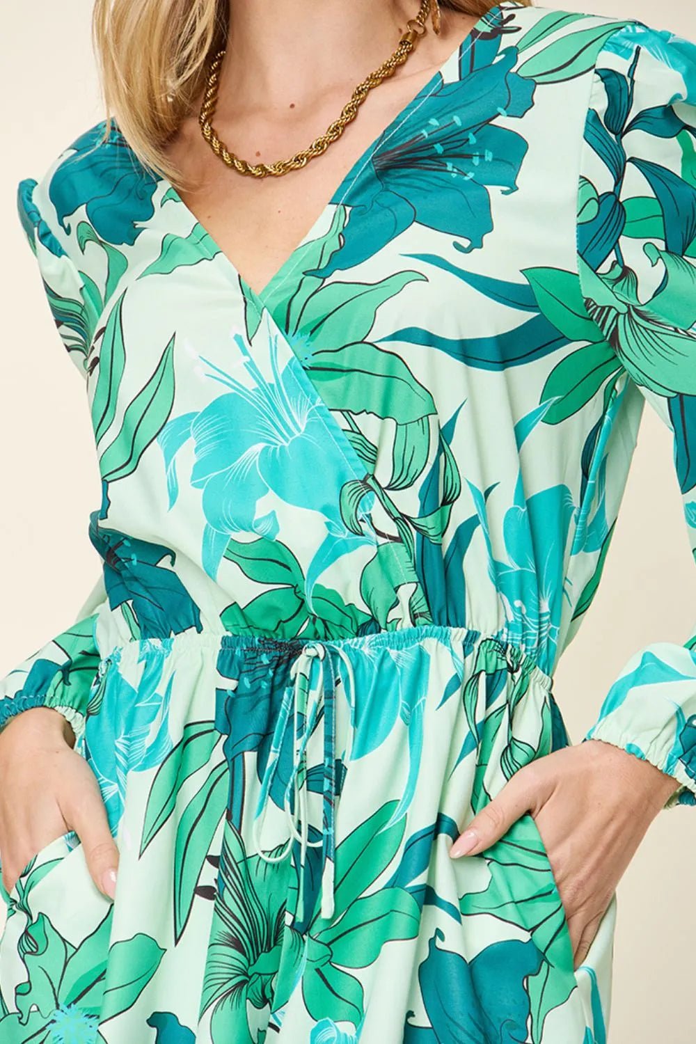 Double Take Full Size Floral Long Sleeve Romper with Pockets - Bela Fils BoutiqueBela Fils Boutique