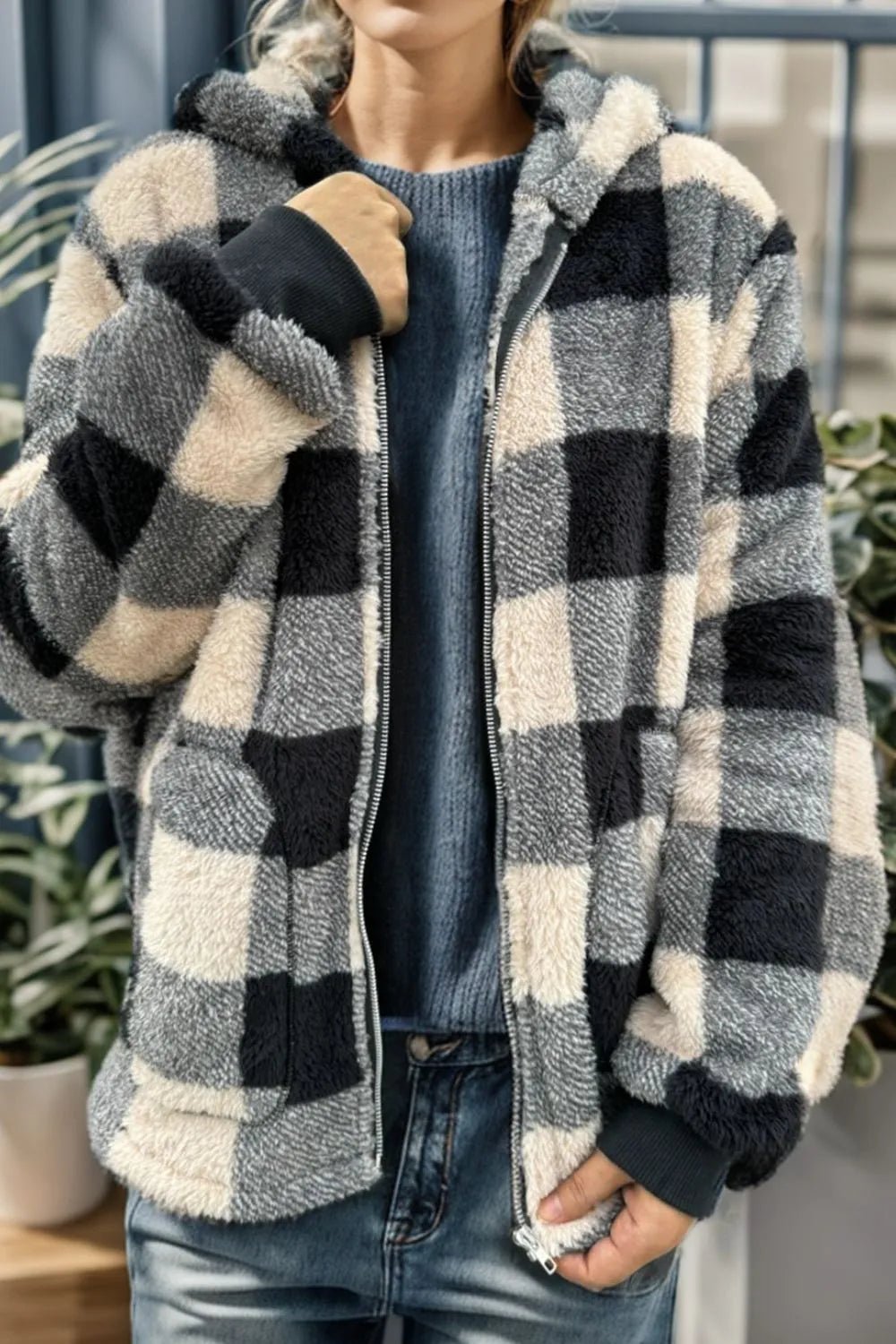 Double Take Full Size Plaid Long Sleeve Hooded Coat - Bela Fils BoutiqueBela Fils Boutique