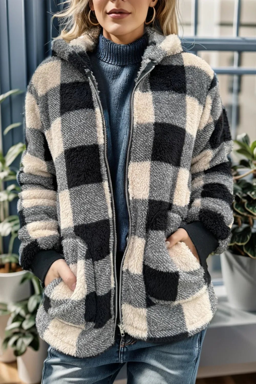 Double Take Full Size Plaid Long Sleeve Hooded Coat - Bela Fils BoutiqueBela Fils Boutique