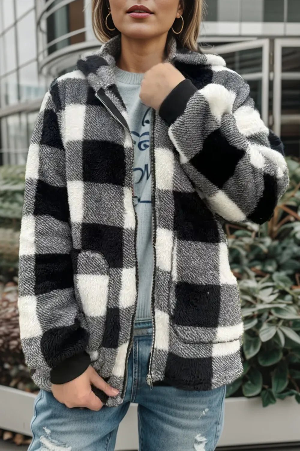 Double Take Full Size Plaid Long Sleeve Hooded Coat - Bela Fils BoutiqueBela Fils Boutique