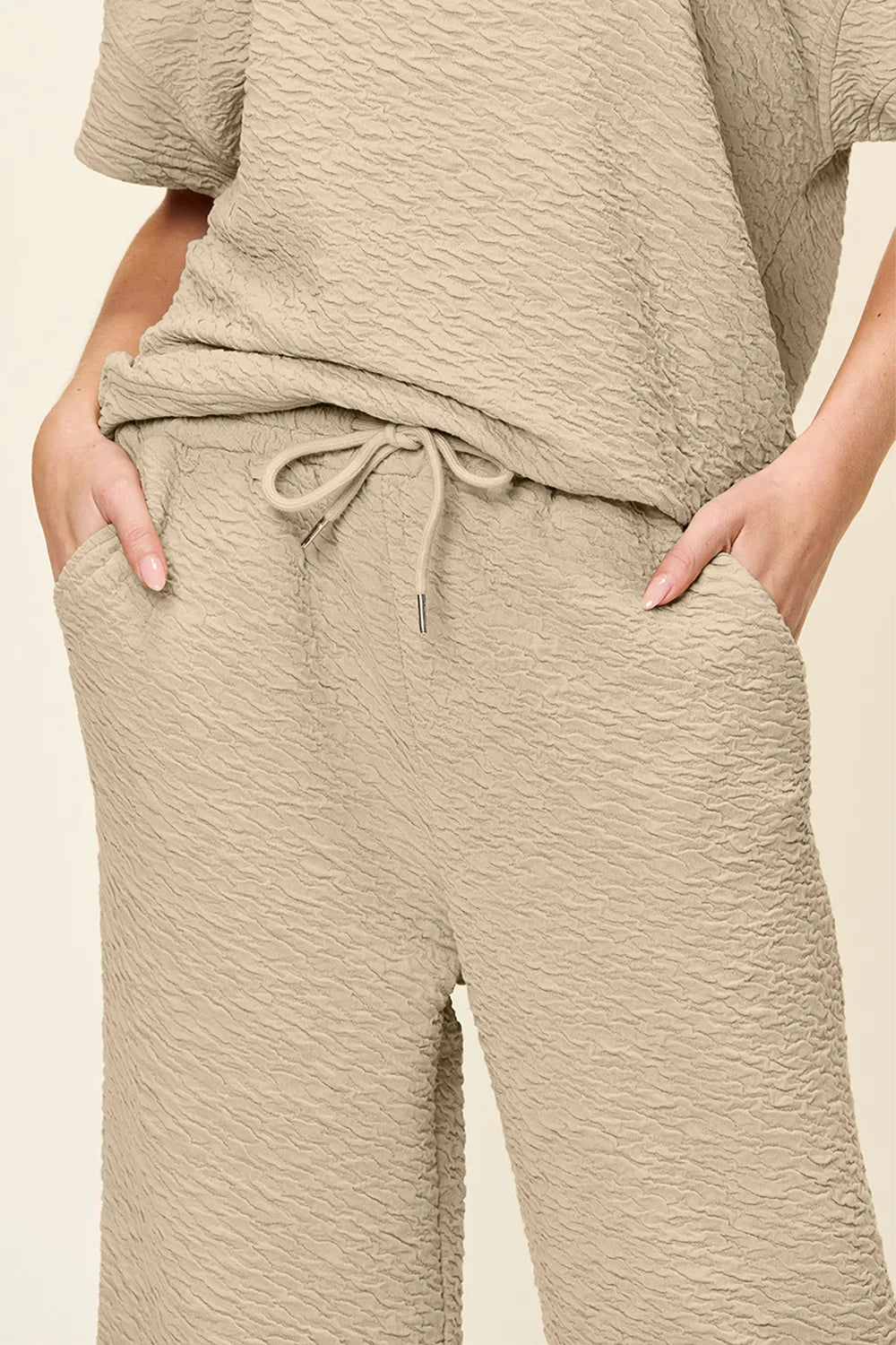 Double Take Full Size Texture Short Sleeve Top and Pants Set - Bela Fils BoutiqueBela Fils Boutique
