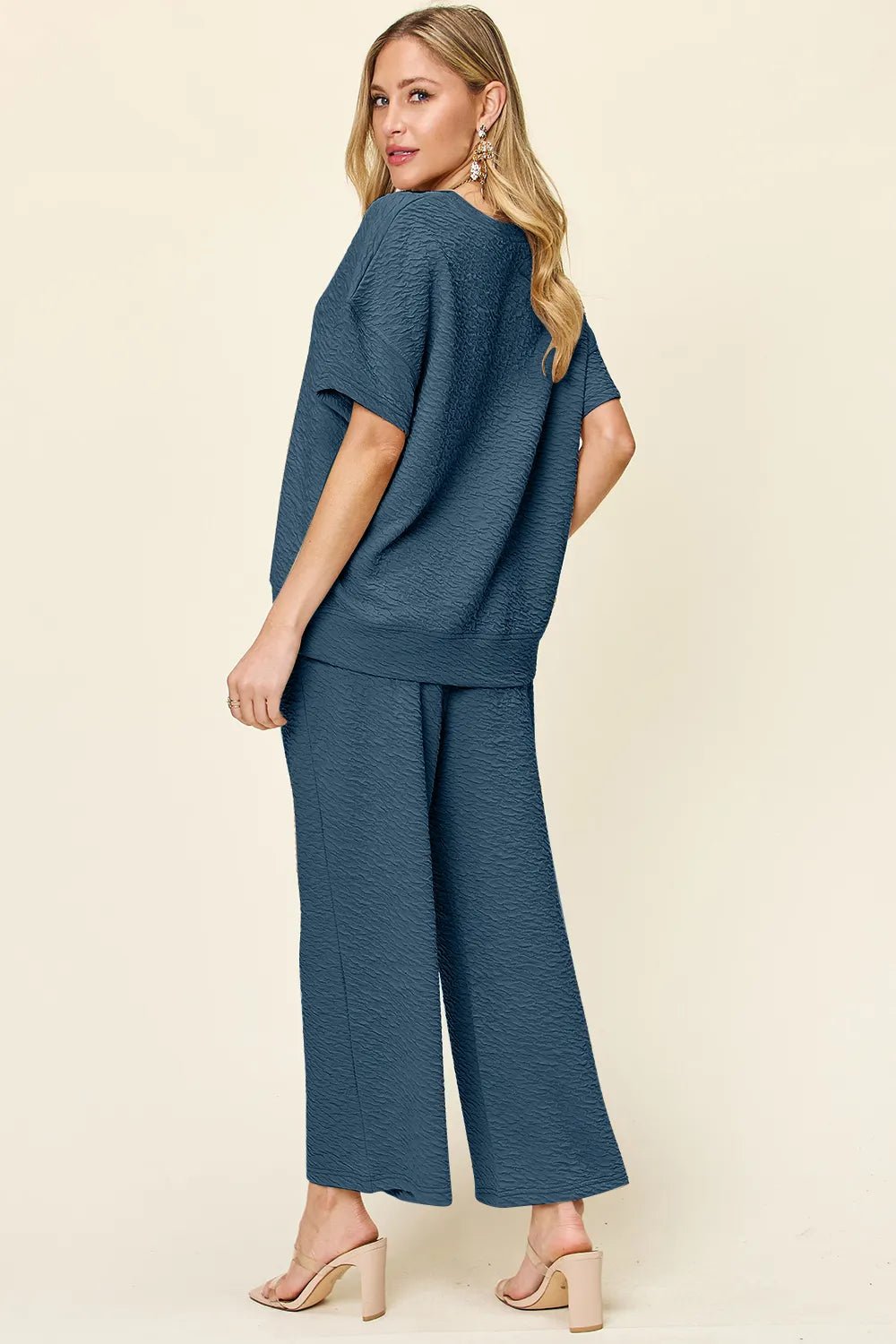 Double Take Full Size Texture Short Sleeve Top and Pants Set - Bela Fils BoutiqueBela Fils Boutique