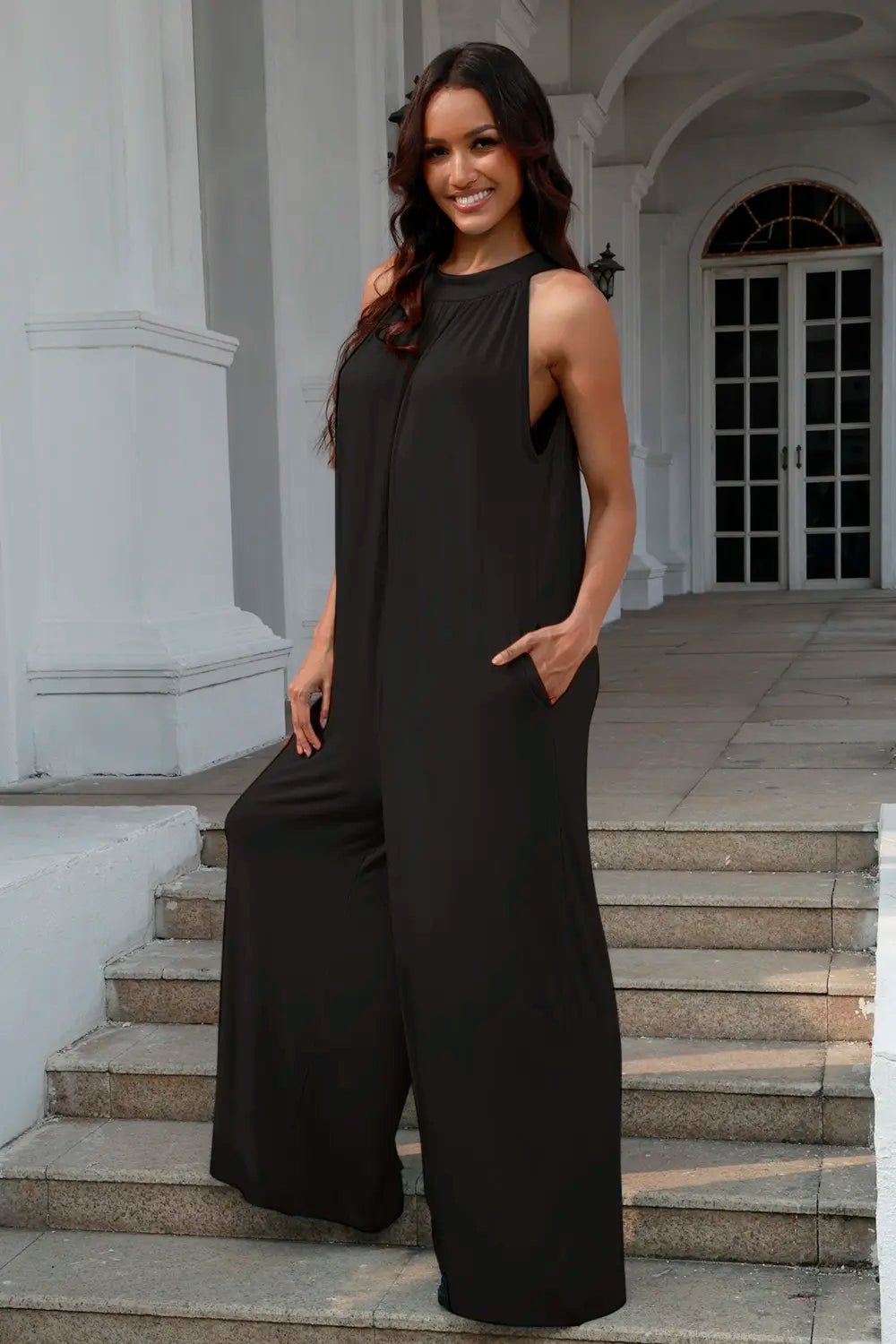 Double Take Full Size Tie Back Cutout Sleeveless Jumpsuit - Bela Fils BoutiqueBela Fils Boutique