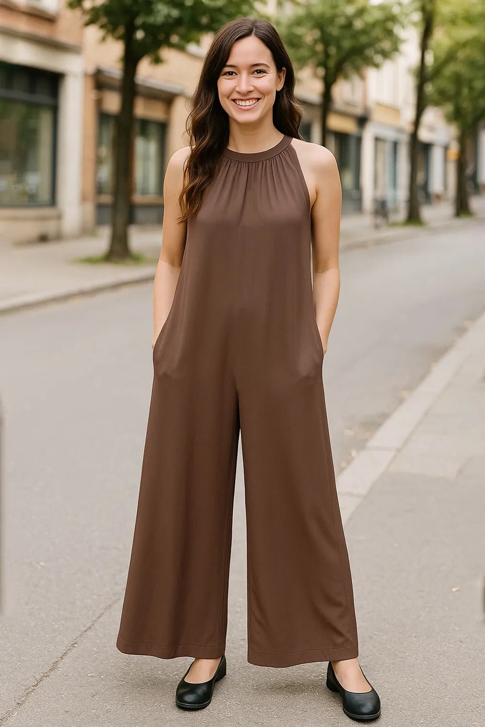 Double Take Full Size Tie Back Cutout Sleeveless Jumpsuit - Bela Fils BoutiqueBela Fils Boutique
