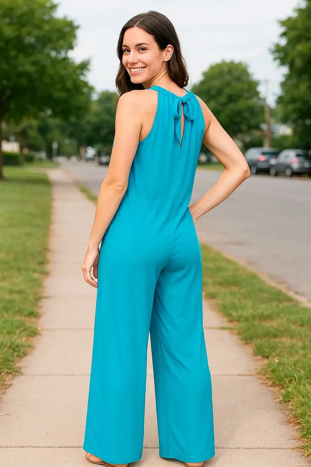 Double Take Full Size Tie Back Cutout Sleeveless Jumpsuit - Bela Fils BoutiqueBela Fils Boutique