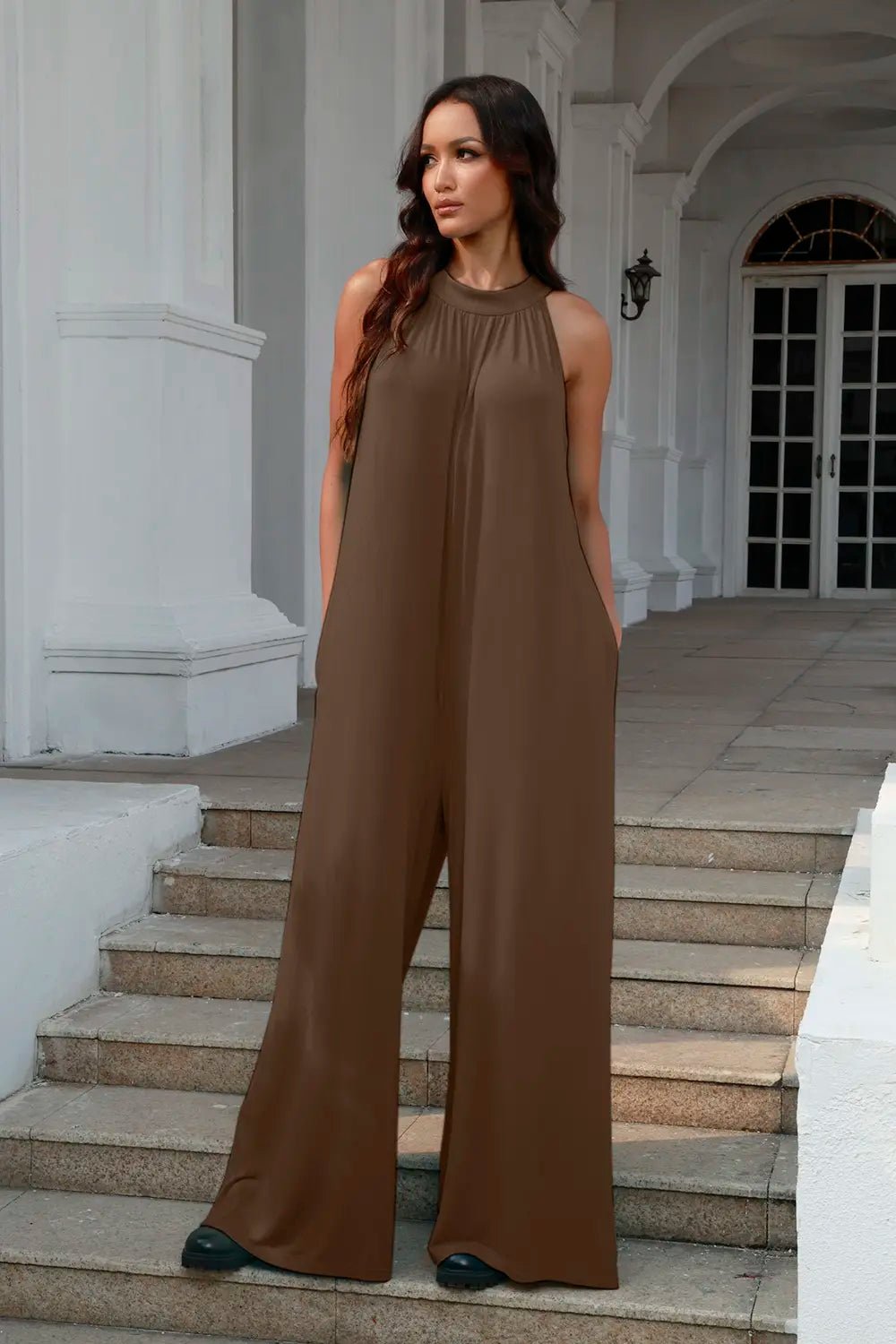 Double Take Full Size Tie Back Cutout Sleeveless Jumpsuit - Bela Fils BoutiqueBela Fils Boutique