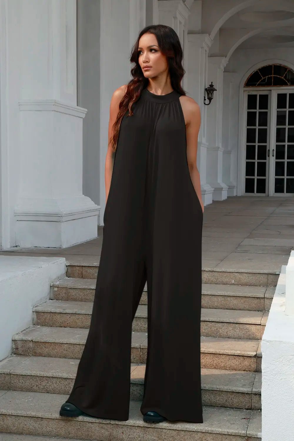 Double Take Full Size Tie Back Cutout Sleeveless Jumpsuit - Bela Fils BoutiqueBela Fils Boutique