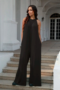 Double Take Full Size Tie Back Cutout Sleeveless Jumpsuit - Bela Fils BoutiqueBela Fils Boutique