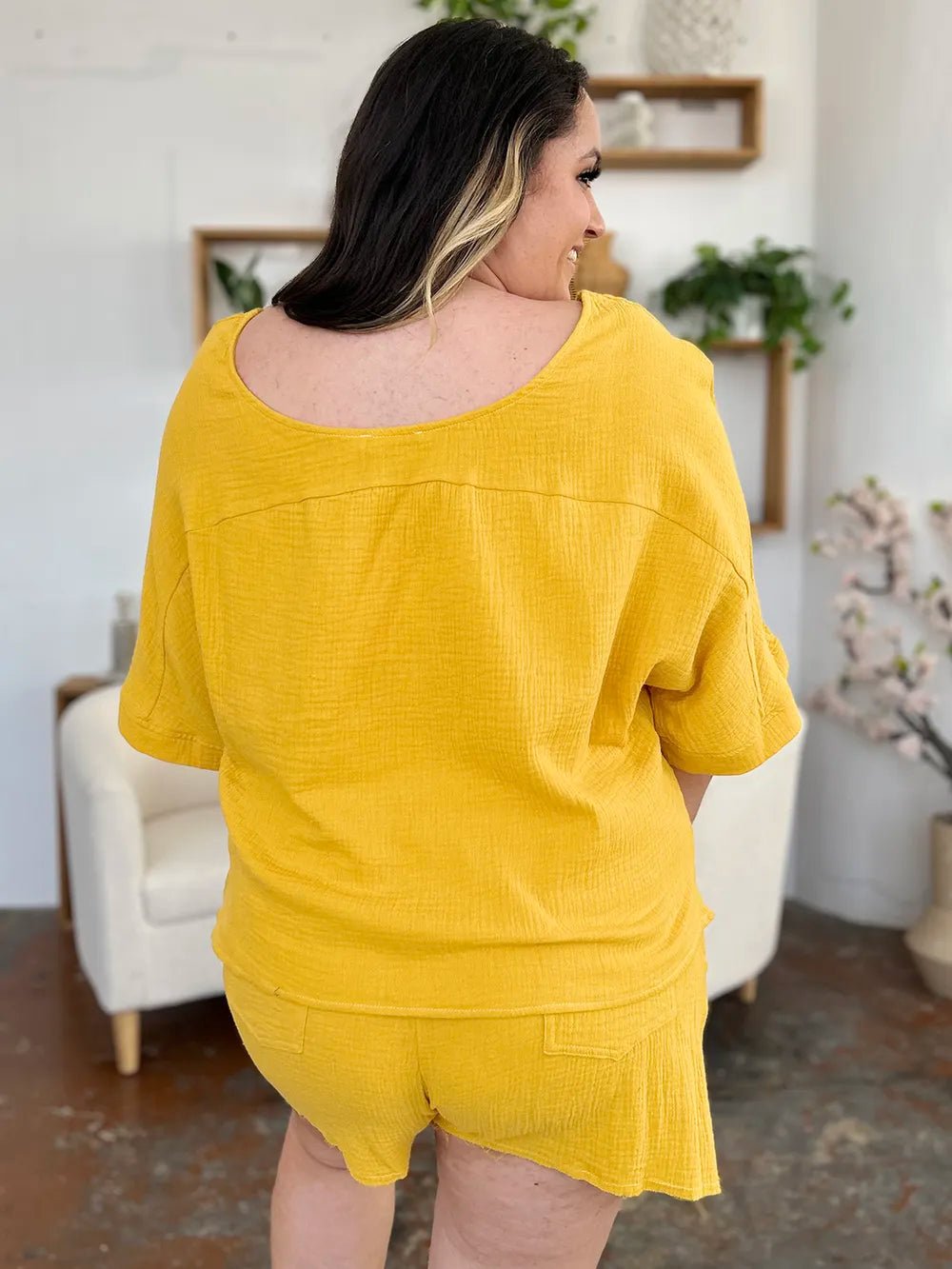 Double Take Texture Half Sleeve T-Shirt and Drawstring Shorts Set - Bela Fils BoutiqueBela Fils Boutique