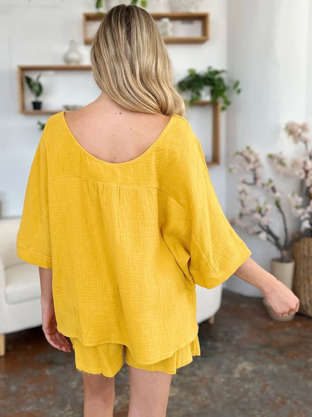 Double Take Texture Half Sleeve T-Shirt and Drawstring Shorts Set - Bela Fils BoutiqueBela Fils Boutique