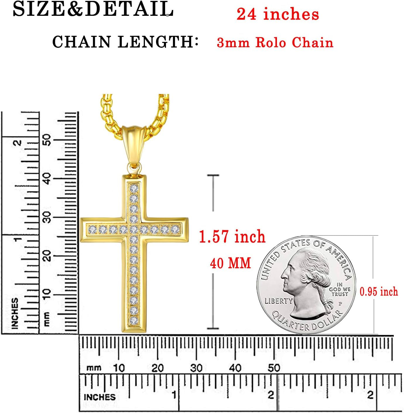 Men'S Cross Necklace 316L Stainless Steel Jesus Ankh Pendant Rolo Chain Jewelry