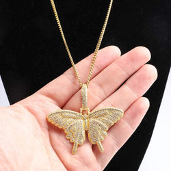 Silver Plated CZ Iced Out Bling Butterfly Chain Necklace Party Jewelry for Men Women