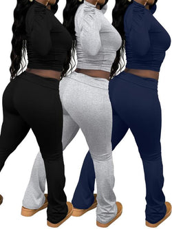 Chic Women's Letter Print Long Sleeve Crop Top & Leggings Set - Cozy Casual Outfit for Spring & Fall Outdoor Adventures