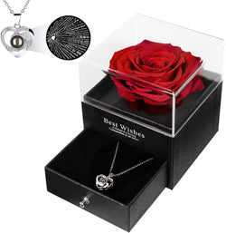 Gift for Her Anniversary Roses Birthday Gifts Rose Eternal Flower Gift for Women,Handmade Gift Box Rose Gift,Rose Gift Box Flower Necklace for Mom Wife Ladies Wedding Christmas Home Decor