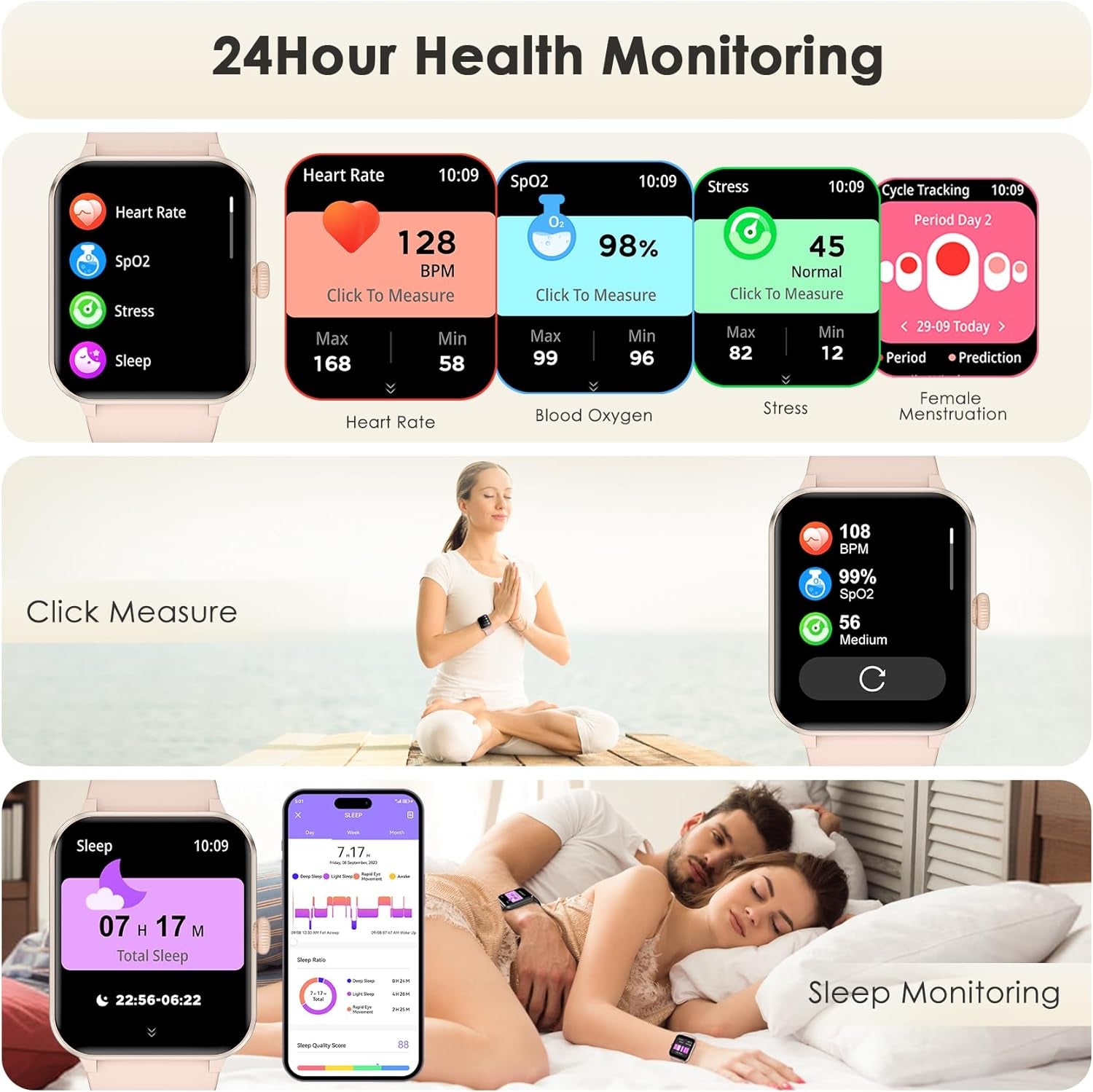Fitness Tracker 2024 (Answer/Make Call),Smart Watch with 24/7 Heart Rate Blood Oxygen Monitor,Sleep Tracker,100+ Sports Modes,Pedometer,Ip68 Waterproof Activity Trackers for Android&Iphone Women Men